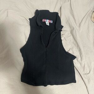 Urban Outfitters Black Ribbed Zip-Up Tank Top